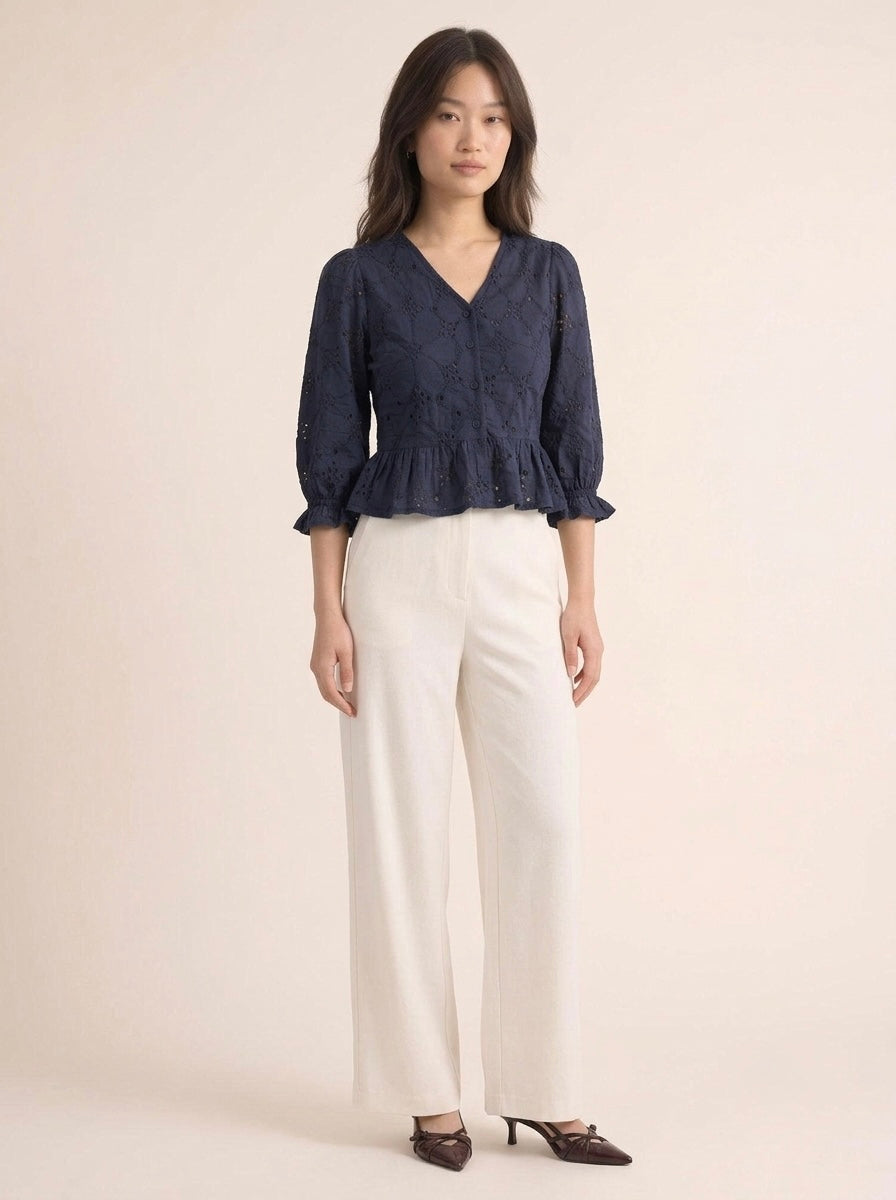 Hakoba V-Neck Peplum Blouse