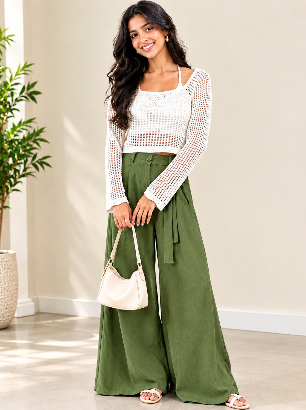 Ivory Open-Knit Crochet Cropped Top