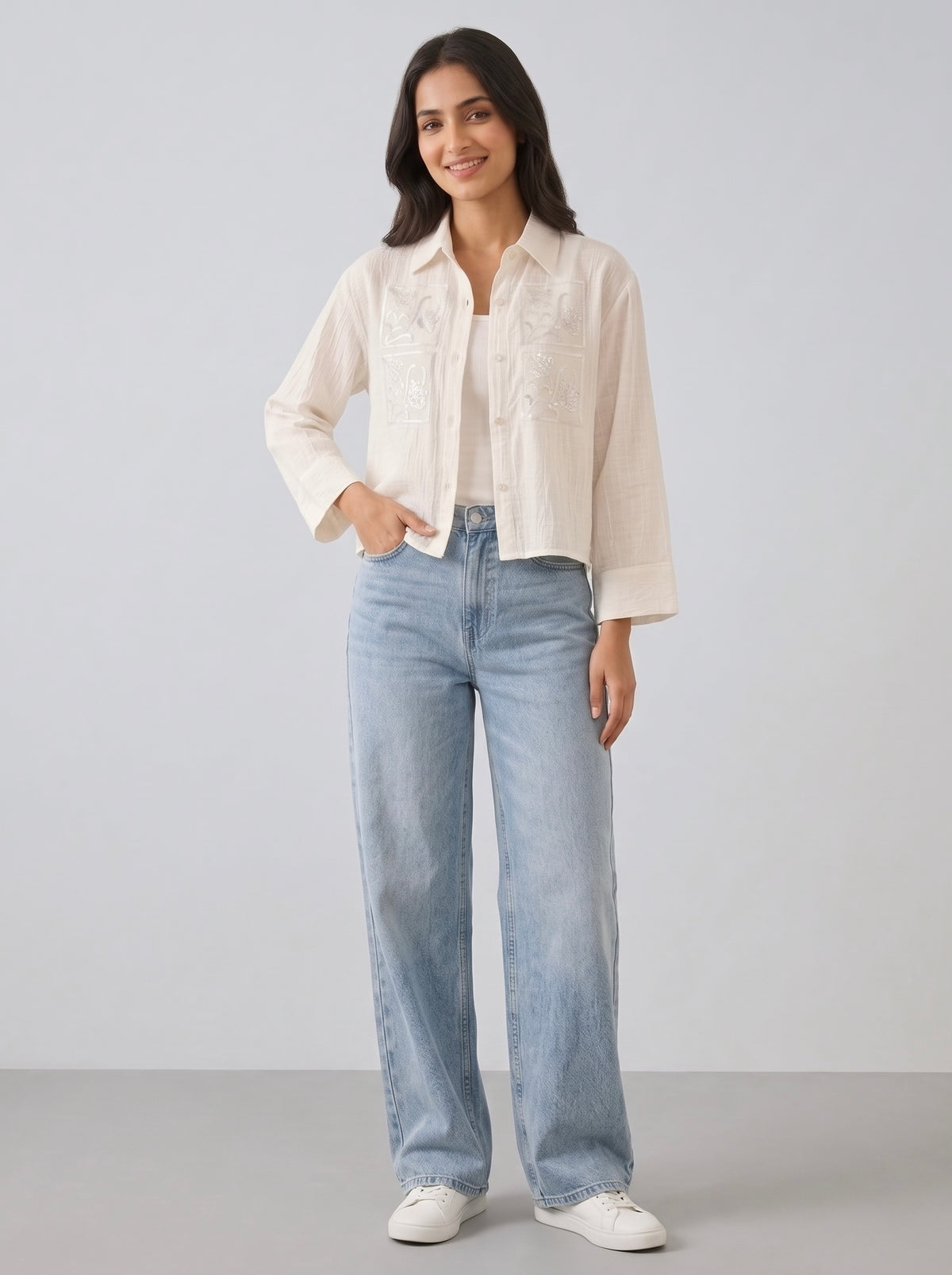 Imported Textured Crop Shirt