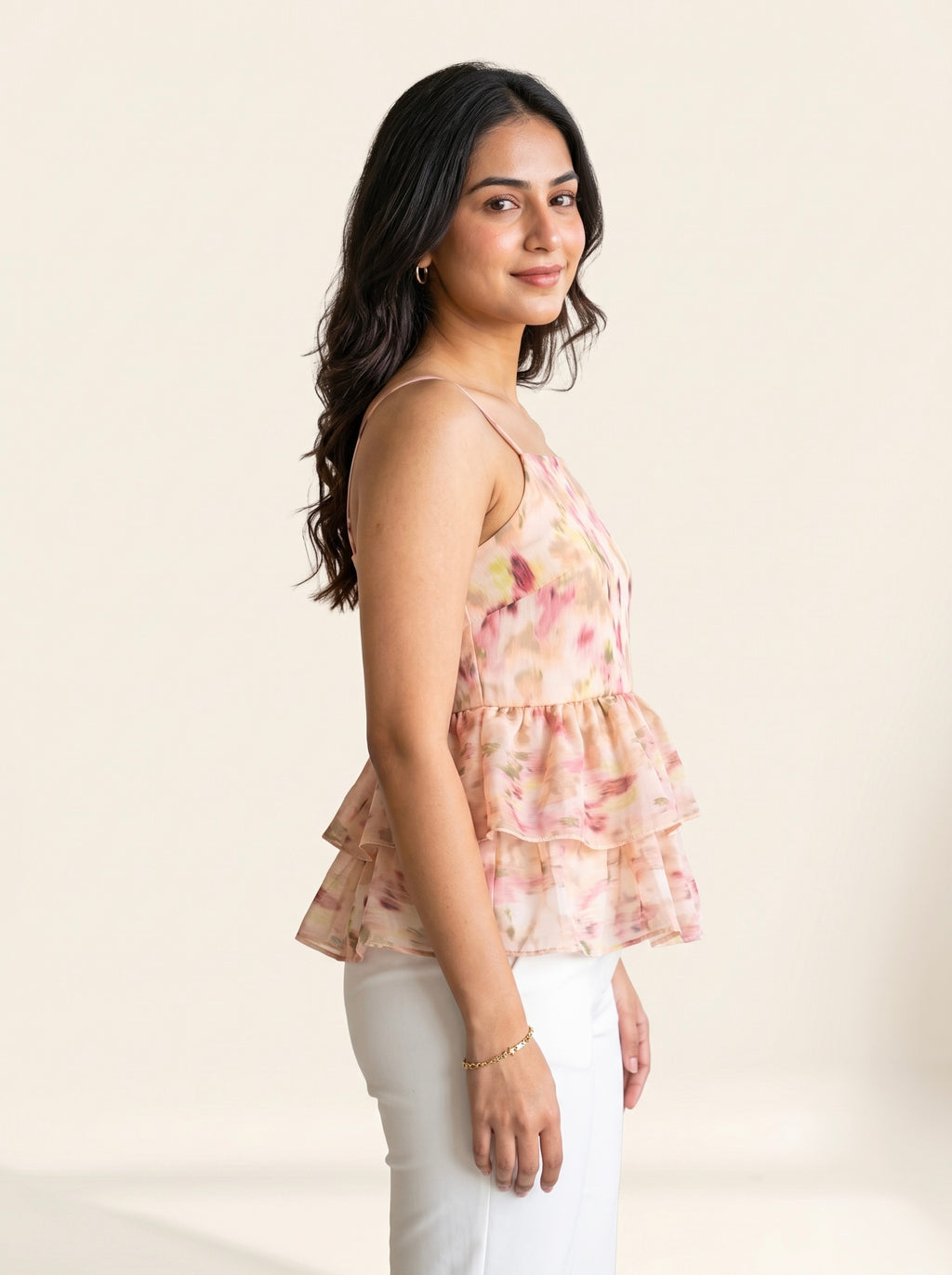Blush Floral Watercolor Tiered Cami Top