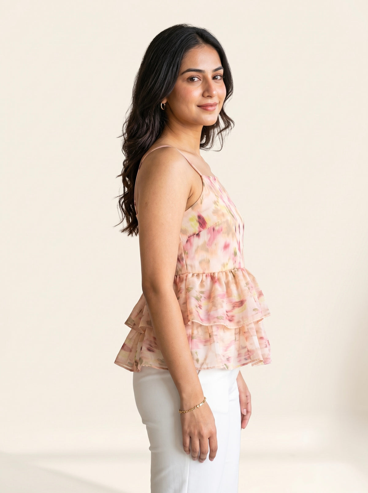 Blush Floral Watercolor Tiered Cami Top