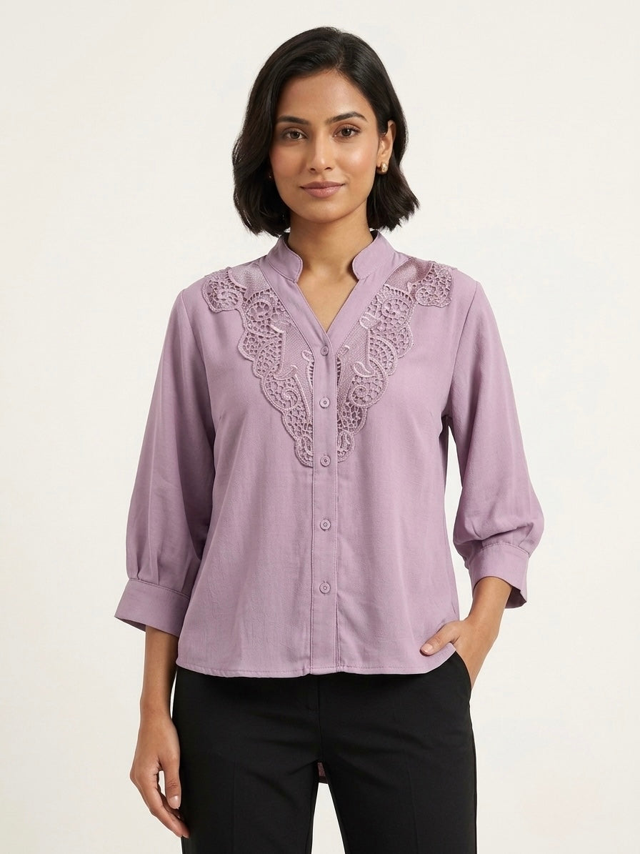 Imported Embroidered Lace Yoke Shirt