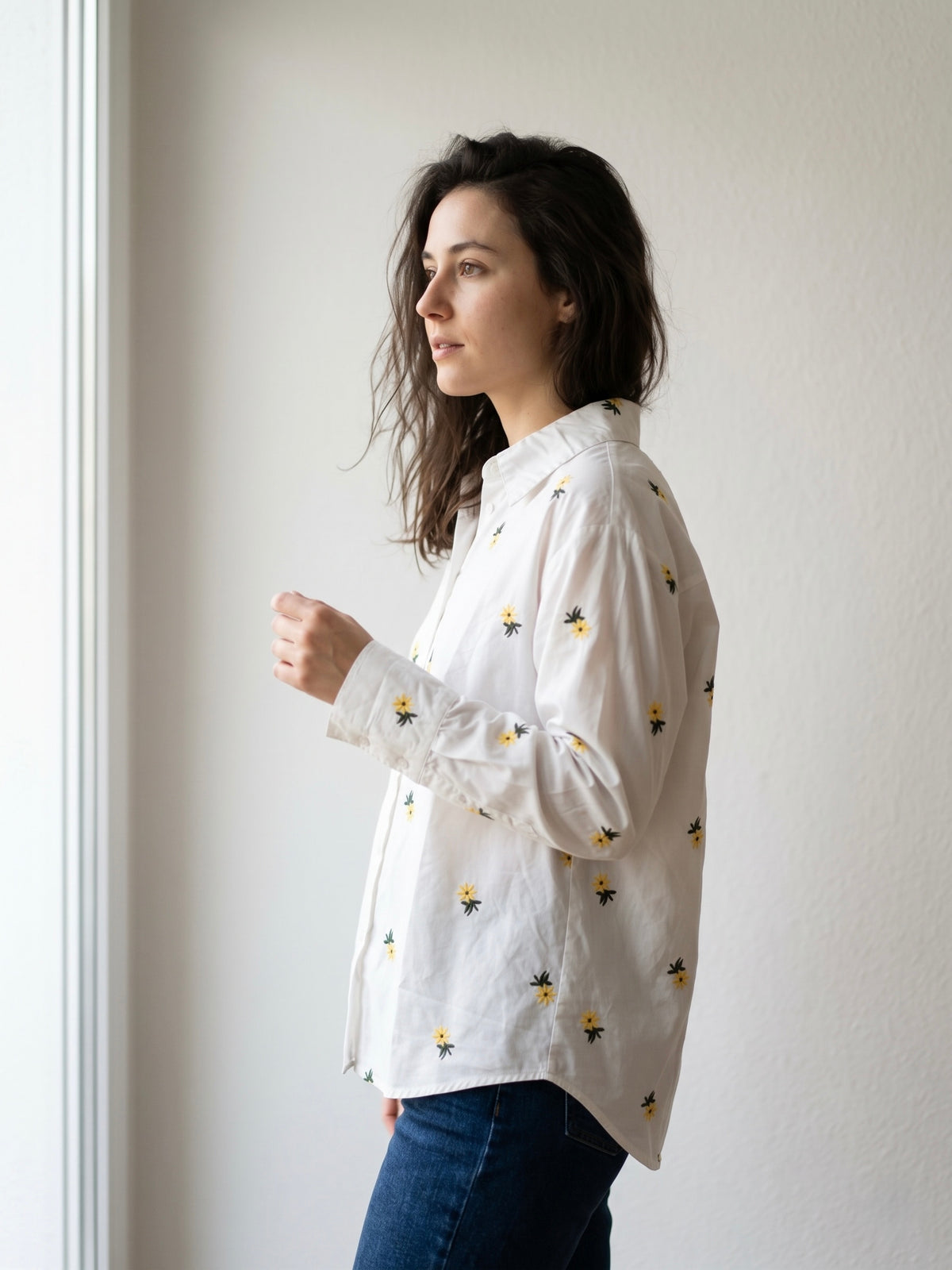 Embroidered Floral White Shirt