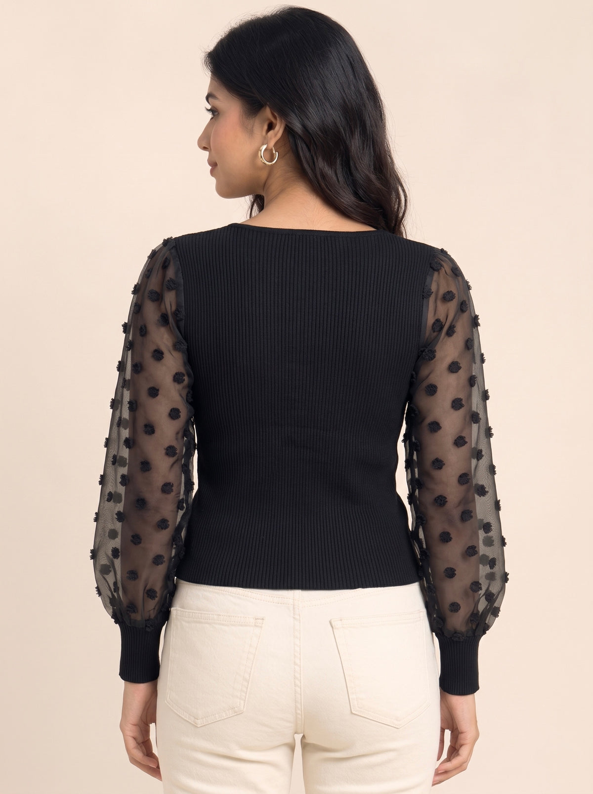 Imported Dotted Sleeve Wrap Top