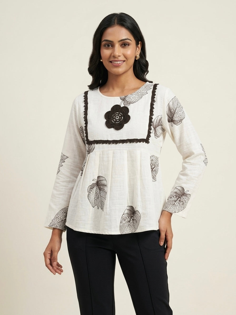 Leaf Print Peplum Tunic