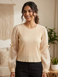 Sheer Sleeve Ribbed Top