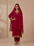 ⁠MAROON GEORGETTE EMBROIDERED KURTA SET WITH DUPATTA⁠